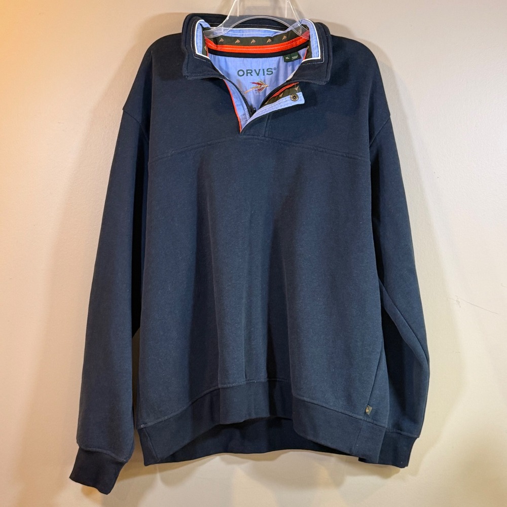 Orvis Quarter Zip Mens XL Navy Fishing Gorpcore Cabincore Classic Preppy EUC